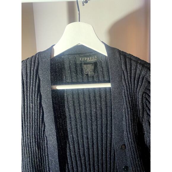 Express Shiny Black Button Up Cartigan - Picture 2 of 3